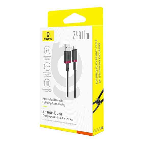 Кабель Baseus Dura Series Fast Charging Cable USB to iP 2.4A 1m Red+Black Одеса