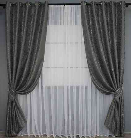 Комплект штор на люверсах VR-Textil Лен мрамор Pavliani ХО № 1267ш Серо-коричневый 150х250 см 2 шт (37-0100) Киев