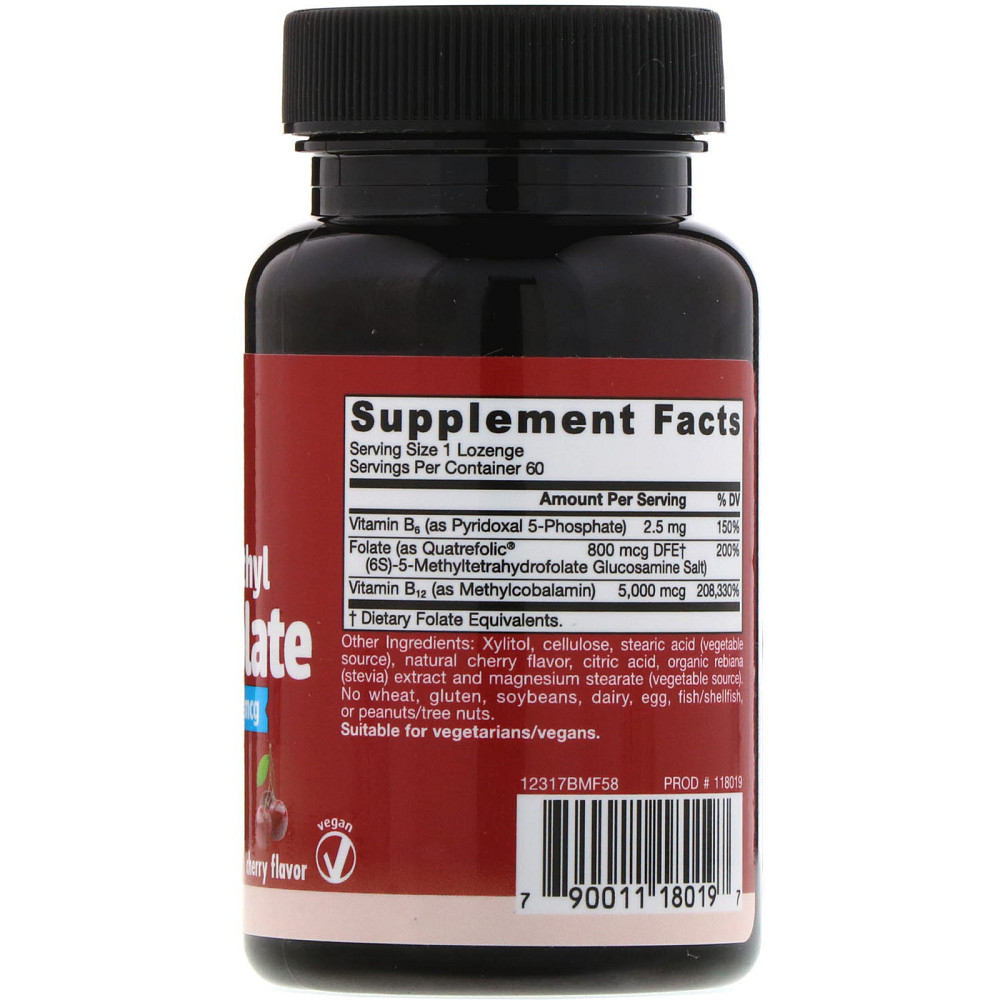 Метилфолат и метил B-12 (Methyl B-12 & Methyl Folate Cherry Flavor) 5000/800 мкг 60 леденцов со вкусом вишни Киев - изображение 2