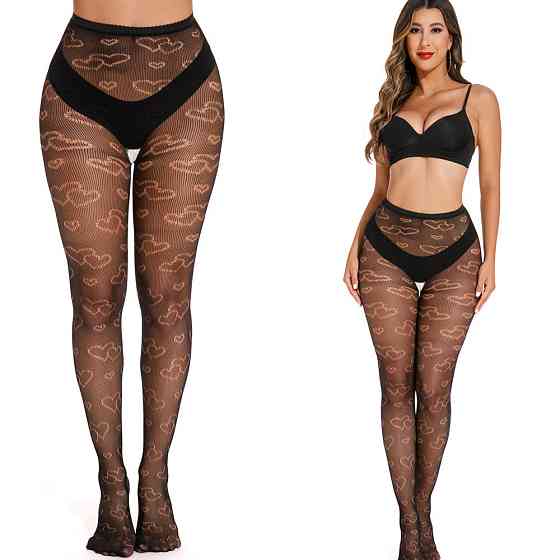 Колготки в сітку сердечка для жінок one size чорний Київ