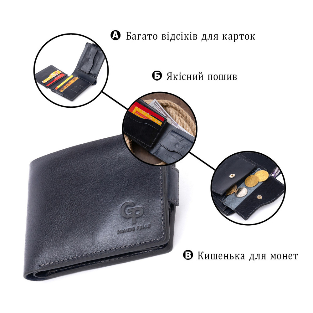Функціональне тонке портмоне GRANDE PELLE 11323 Синє Київ - фото 10