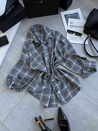 Женская трендовая оверсайз рубашка в клетку костюмный тиар Серый 2 Одесса