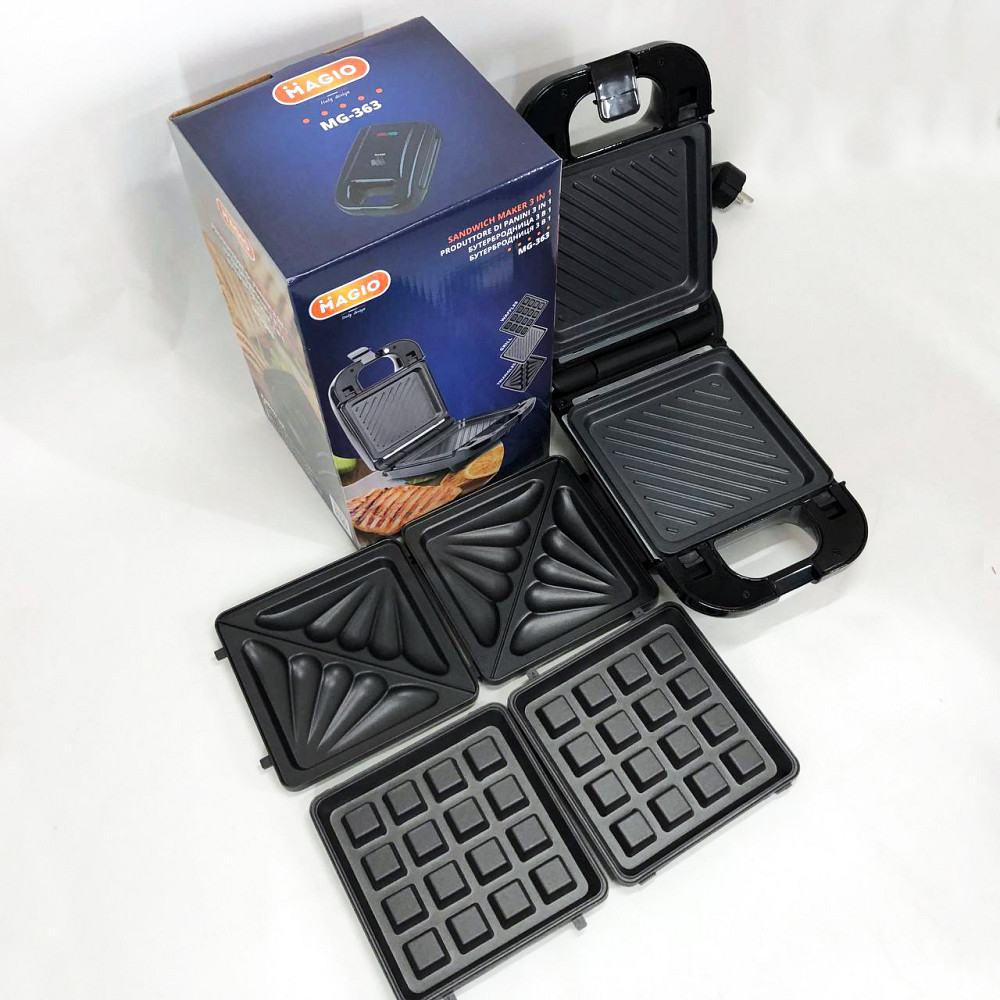 Гриль для сендвічів з насадками Magio, Притискний електро гриль, Сендвічниця з антипригарними панелями UG-58 Івано-Франківськ - фото 1