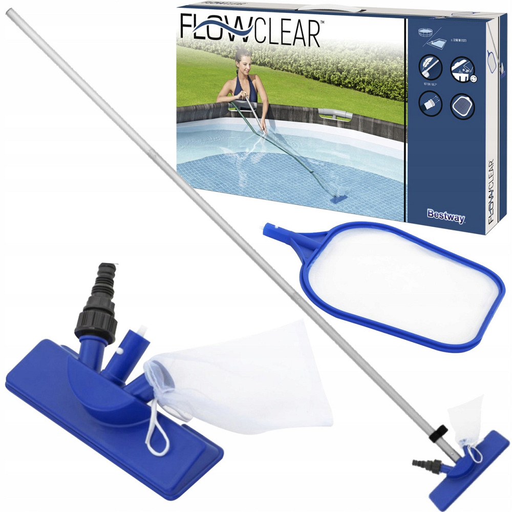 Набір для чищення басейну телескопічна палиця з 2 насадками Bestway (58013) Нововолинськ - фото 1