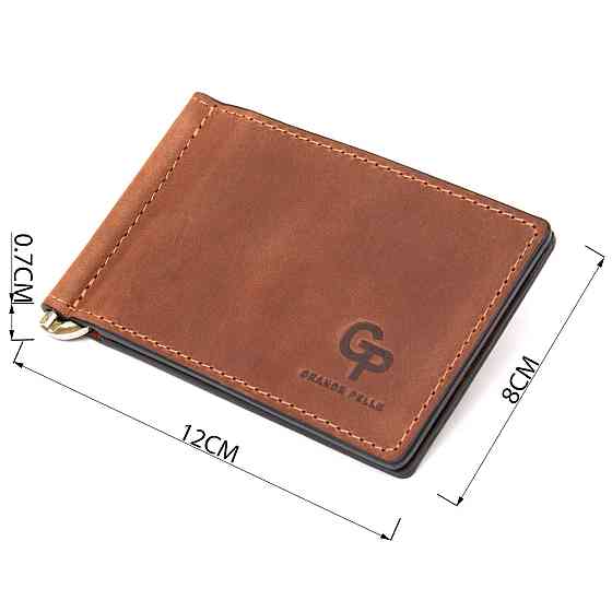 Мужской кожаный винтажный зажим GRANDE PELLE 11477 Коричневый Киев