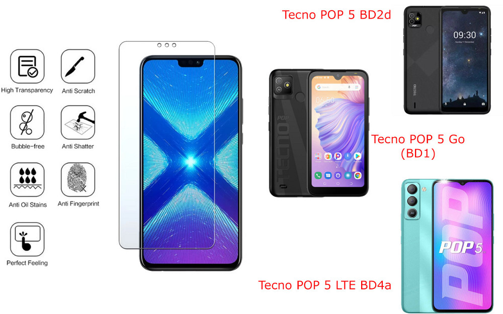 Защитное стекло NeoGlass для Tecno POP 5 BD2d, POP 5 Go (BD1), POP 5 LTE BD4a – ультрапрозрачное и устойчивое Киев - изображение 4