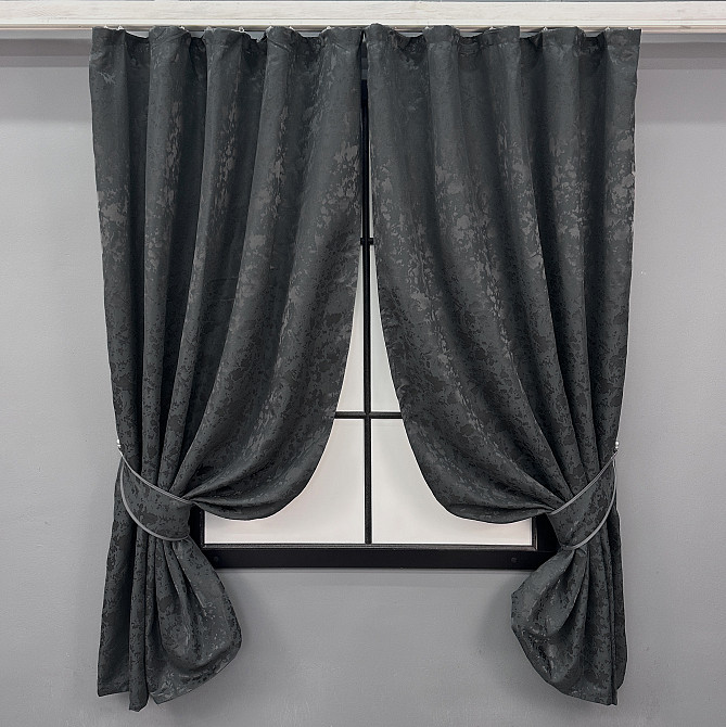 Комплект коротких штор VR-Textil Льон мармур Pavliani ХО № 1262ш Графітовий 130х170 см 2 шт (35-0204) Київ - фото 1