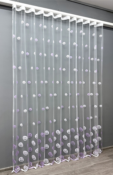 Тюль VR-Textil 1573т Фатин з вишивкою Смайлики Білий з бузковим 350х270 см (42-0977) Київ - фото 3