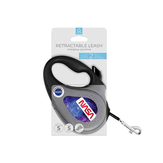Повідець-рулетка для собак WAUDOG R-leash, малюнок "NASA21", S, до 15 кг, 5 м, світловідбиваюча Коломыя