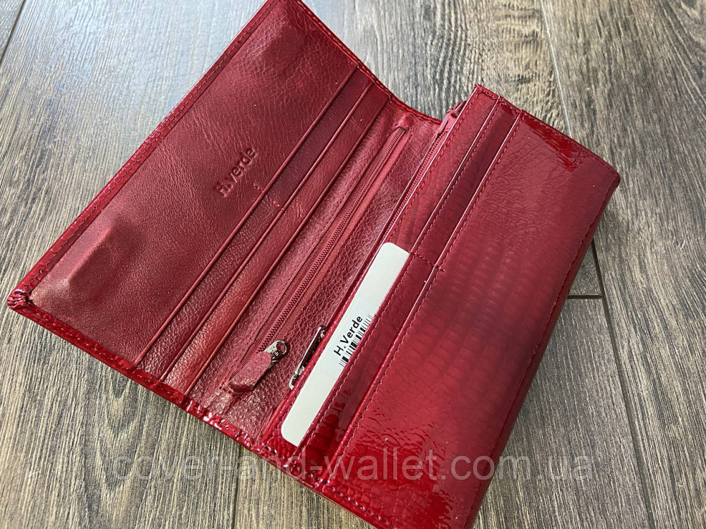 Красивий шкіряний жіночий лаковий гаманець червоного кольору Helen Verde Київ - фото 2