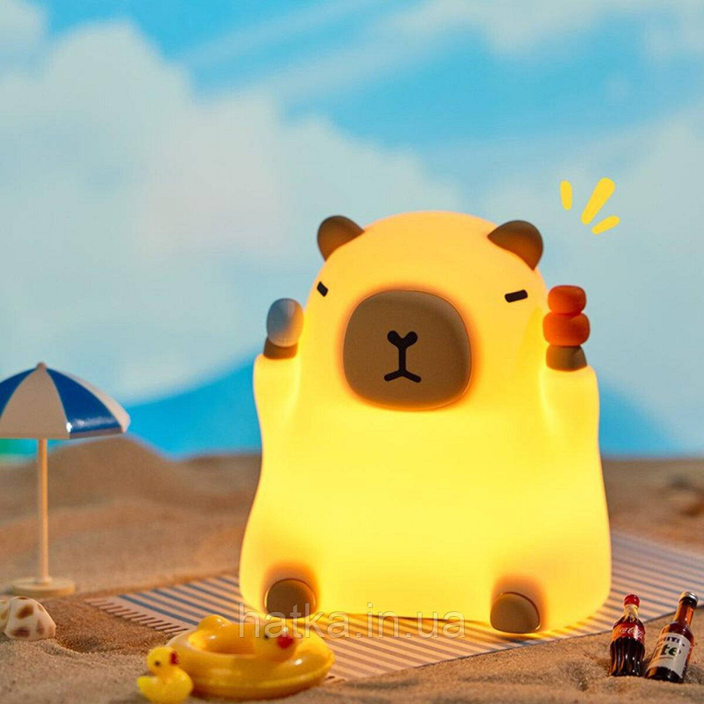 Нічник дитячий силіконовий сенсорний Сидяча капібара VALESO A042 для спальні акумуляторний бежевий Київ - фото 3