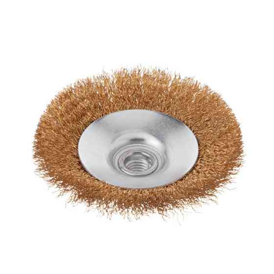 Щітка конусна, 115 мм, M14, кручений дріт покритий латунню, для КШМ, 12500 об/хв INTERTOOL BT-5116 Київ