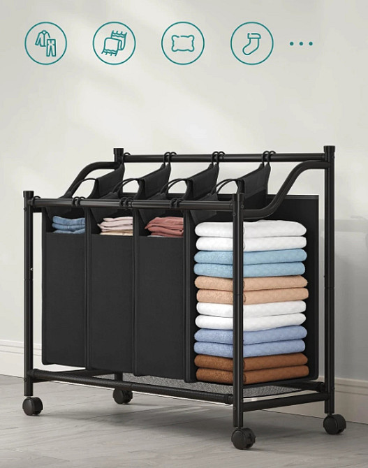 Кошик для білизни на коліщатках сортувальний з кришкою і відділеннями для зберігання брудної білизни Leobert Breesal Київ - фото 3