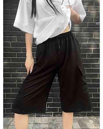 Женские повседневные оверсайз шорты карго-бермуды двунитка Черный Одесса