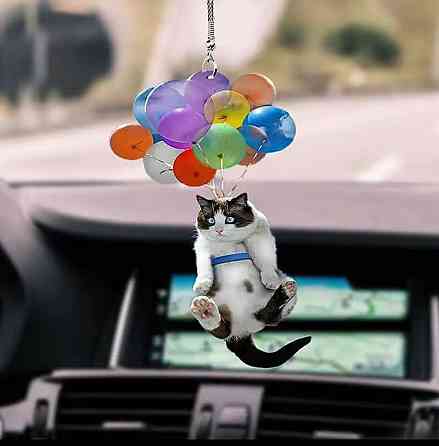 Подвеска в автомобиль на зеркало заднего вида котик на воздушных шарах 10 см разноцветный Киев