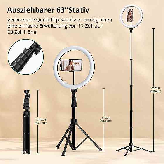 Кільцева селфі-лампа з висувним штативом триногою 160 см, тримачем телефону, Bluetooth пультом, LED-лампа для стримінгу фото/відео Київ