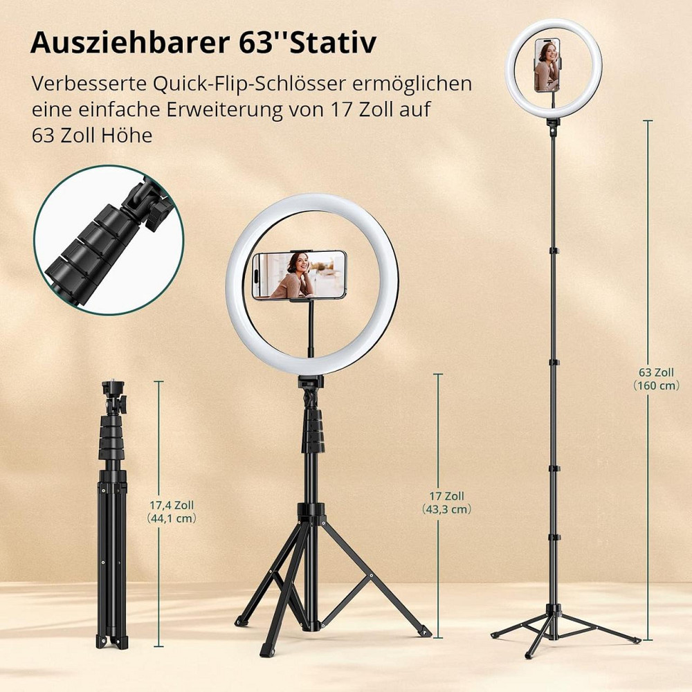 Кільцева селфі-лампа з висувним штативом триногою 160 см, тримачем телефону, Bluetooth пультом, LED-лампа для стримінгу фото/відео Київ - фото 4