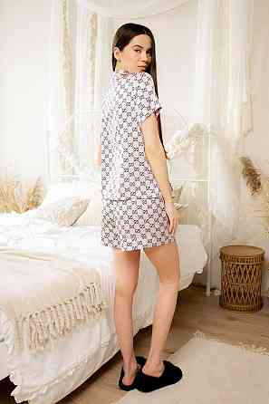 Піжама жіноча з сатину з шортами і сорочкою Пудровий XS/S Харків