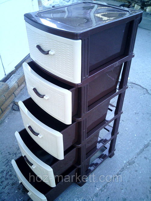 Комод пластиковий на 5 ящиків виробництва Україна беж із коричневим Харків - фото 4