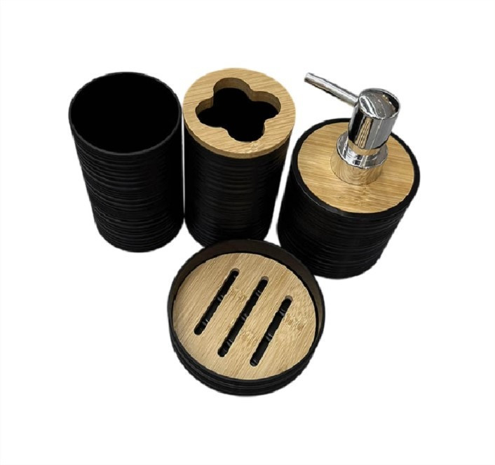 Набор аксессуаров 4в1 для ванной и душа, мыльница,дозатор для мыла, стаканы,пластик,черный Каменец-Подольский - изображение 2