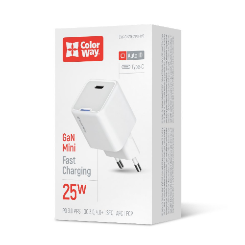Зарядний пристрій мережевий Type-C PD 25W білий GaN Mini ColorWay Житомир