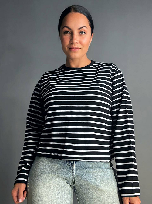 Лонгслів жіночий KEYYMOD 34094 у смужку з підплічниками оверсайз чорний, чорний, S Київ - фото 1