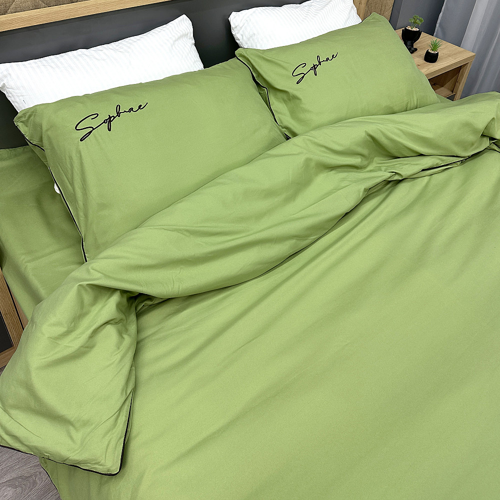 Комплект постільної білизни Сатин, Євро 200х230 Оливковий (88-152) Київ - фото 1