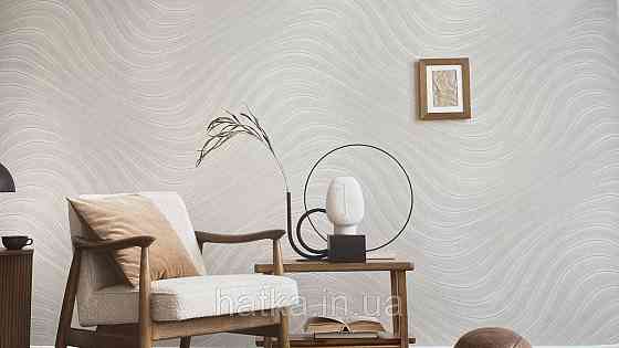 Шпалери вінілові на флізеліні AS creation Deluxe метрові абстракція хвилі смуги білі світло-сірі 39995-6 Київ