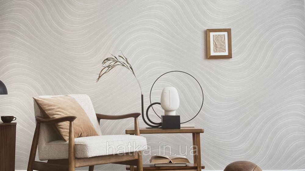 Шпалери вінілові на флізеліні AS creation Deluxe метрові абстракція хвилі смуги білі світло-сірі 39995-6 Київ - фото 2
