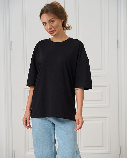 Футболка жіноча оверсайз кругла горло Nicoletta — Чорна L Київ - фото 1