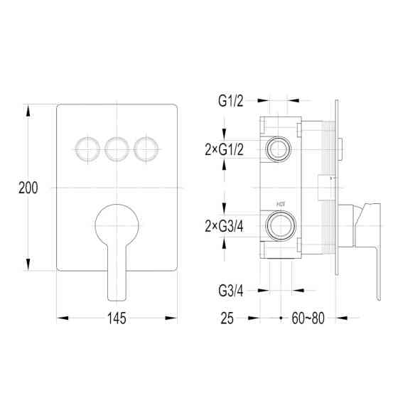 Термостат для ванни прихованого монтажу Imprese SMART CLICK на 3 споживача хром Київ