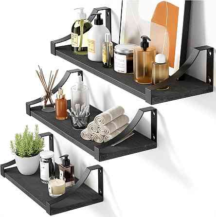 Полиця Pipishell PIFS01B-UK Чорний 3 полиці дерев'яні Paulownia металова конструкція дизайнерська настінна навісна до 10 кг Київ