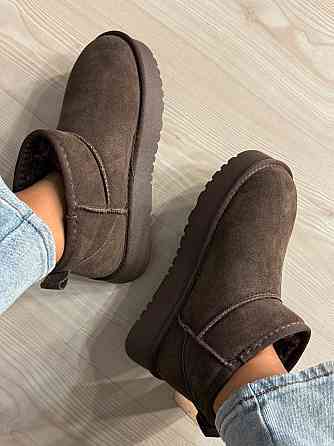Угги женские Hengji 25-7 натуральная замша короткие на высокой подошве коричневые, 38, 24 см Киев