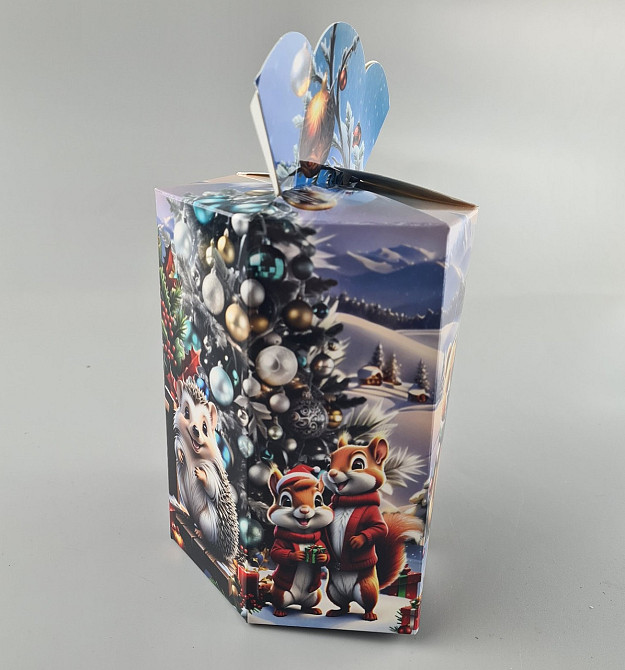 Новорічна подарункова картонна упаковка для цукерок (800 гм) No213 "Дружні звірята" (1 шт.) Харків - фото 2