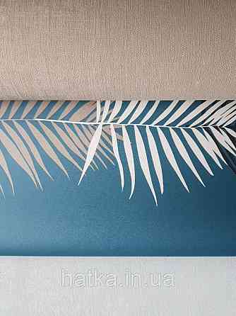 Шпалери вінілові Lutece Bensimon листя папороті білі чорні сірі бежеві на темно-синьому Київ