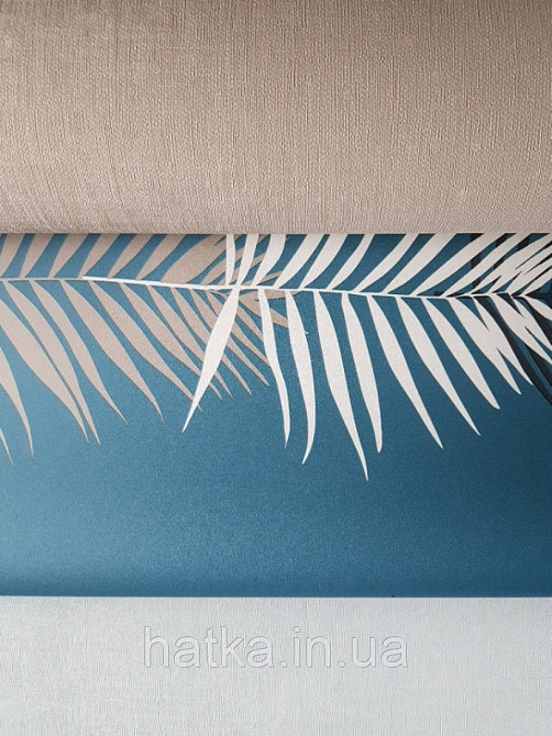 Шпалери вінілові Lutece Bensimon листя папороті білі чорні сірі бежеві на темно-синьому Київ - фото 1