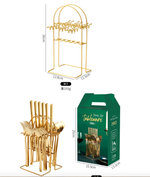 Набор золотых столовых приборов 24 шт х 6 персон Нержавеющая сталь на Подставке Золотые Кременчуг - изображение 3