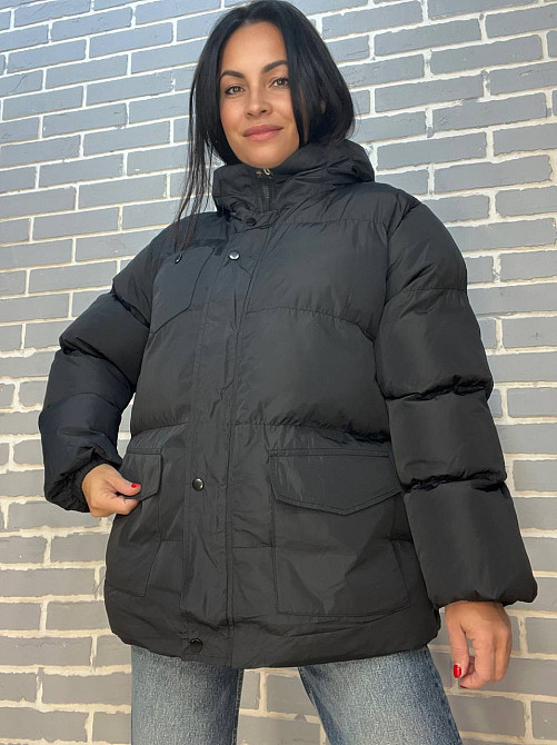 Куртка жіноча RUIXI 6093 парка пуффер з паском подовжена з капюшоном оверсайз, чорний, 46 Одеса - фото 1