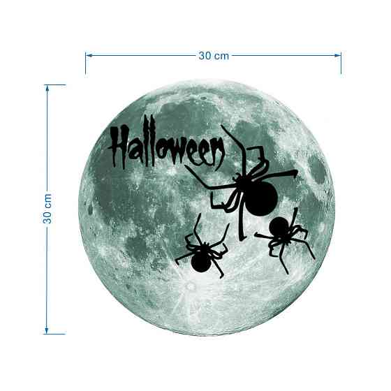 Наклейка на Хэллоуин фосфорная Луна с пауками 30 см салатовый Киев