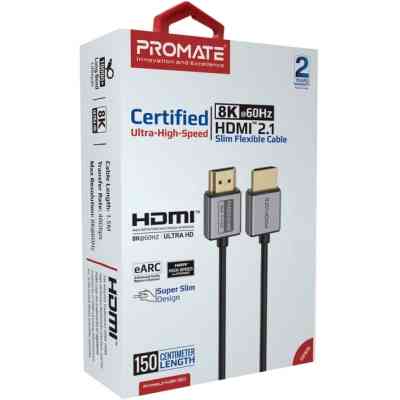 Кабель мультимедійний HDMI to HDMI 1.5m v2.1 grey Promate (primelink8k-150.grey) Вінниця
