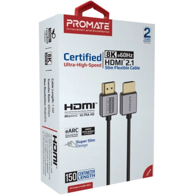 Кабель мультимедійний HDMI to HDMI 1.5m v2.1 grey Promate (primelink8k-150.grey) Вінниця - фото 2