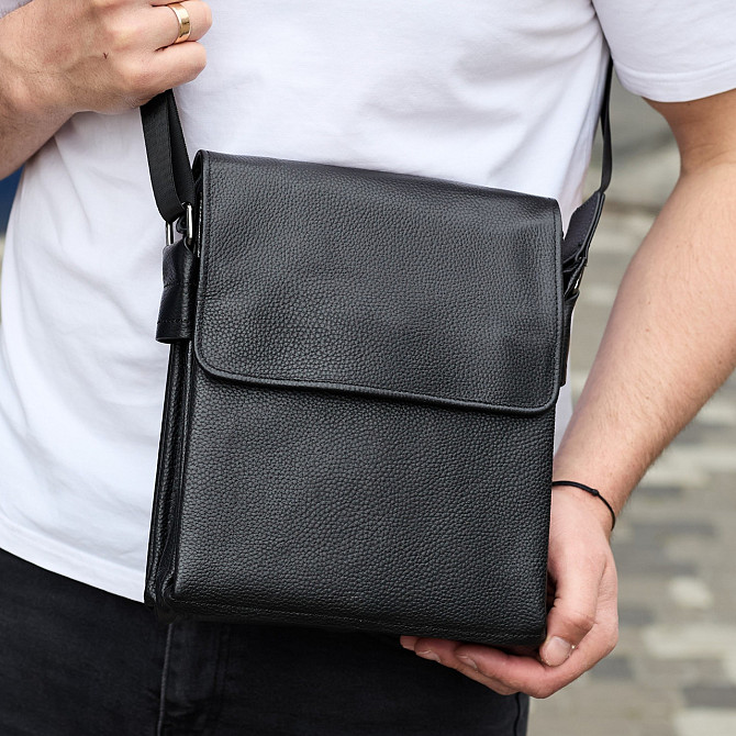 Сумка месенджер 21.5x25x7 шкіряна барсетка для чоловіків Tiding Bag 35775 чорна Кам'янське - фото 20
