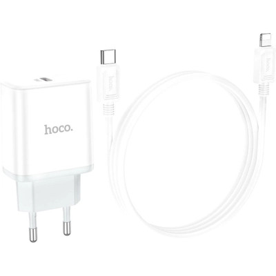 Зарядное устройство HOCO C104A USB-C PD20W + cable USB-C to Lightning white (6931474782908) Винница - изображение 6
