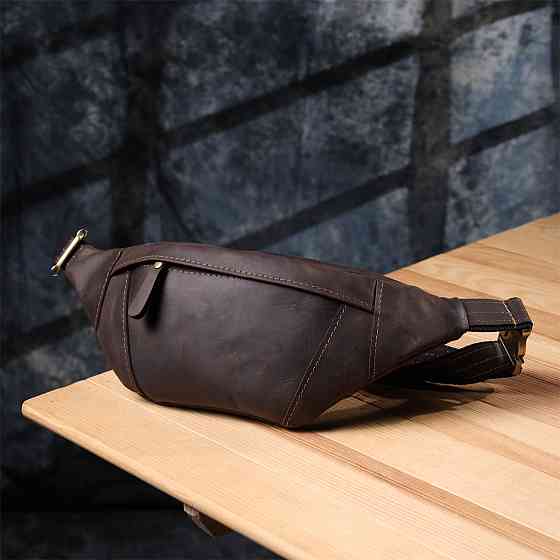 Зручна сумка-бананка для чоловіків із натуральної вінтажної шкіри Коричневий (SHVIGEL) Київ