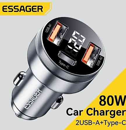 Автомобільне зарядне з вольтметром 80W 2USB, 1Type-C Essager Київ