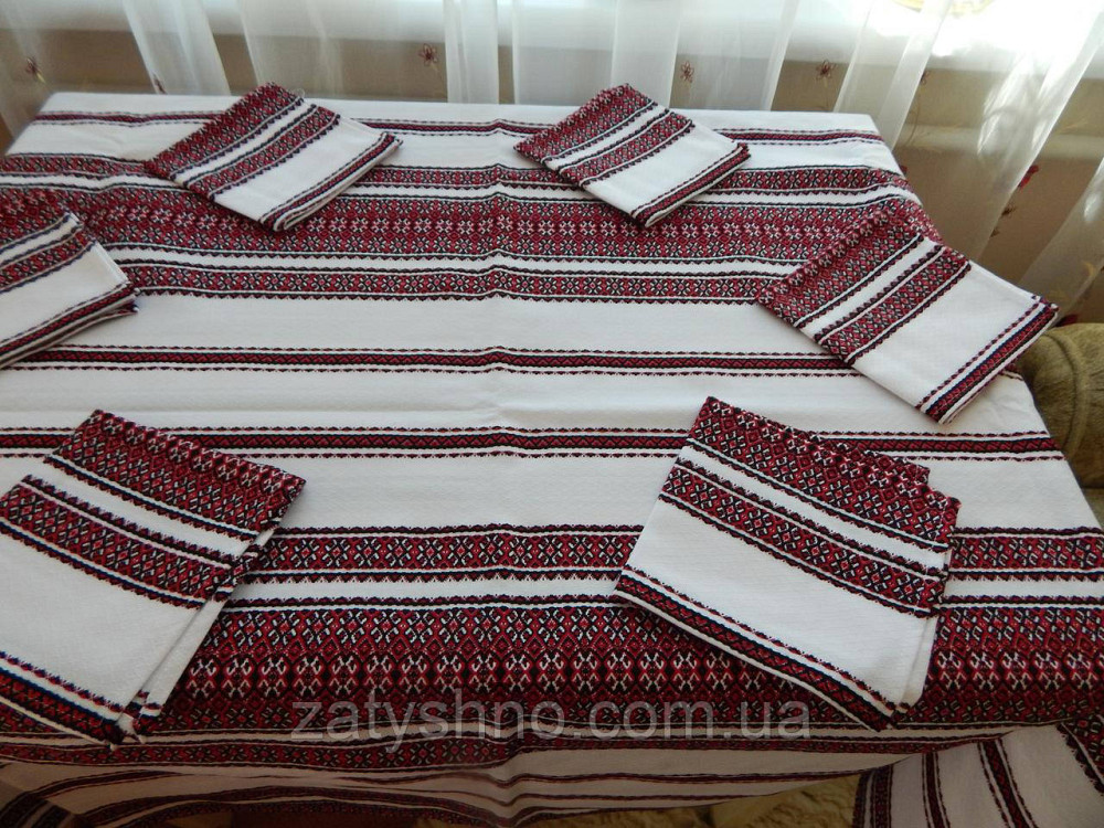 Червона скатертина вишита та 6 серветок червоних Київ - фото 3