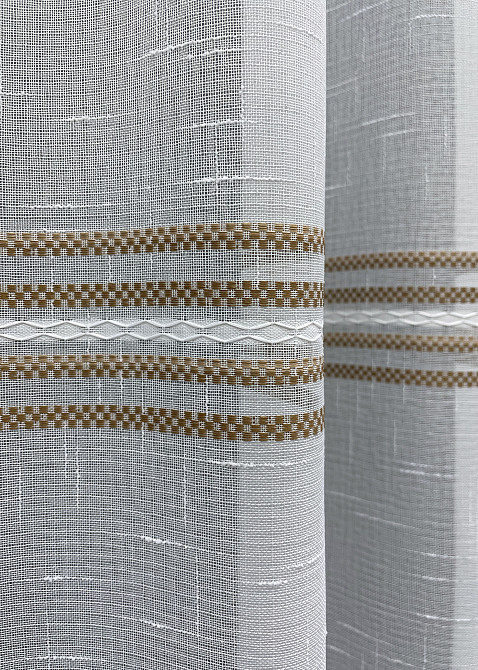 Тюль VR-Textil 1429т Кружево Лен Белый с коричневым 300х270 см (42-0256) Киев - изображение 6