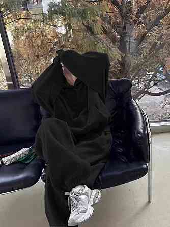 Жіночий утеплений оверсайз костюм двійка тринитка на флісі + рибана Чорний, 42/46 Одеса