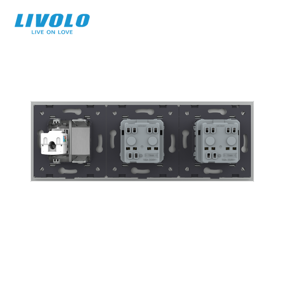 LIVOLO Розетка тримісна комбінована Силова Інтернет Livolo сірий скло (VL-C7C2EU1CK0-15) Коломия