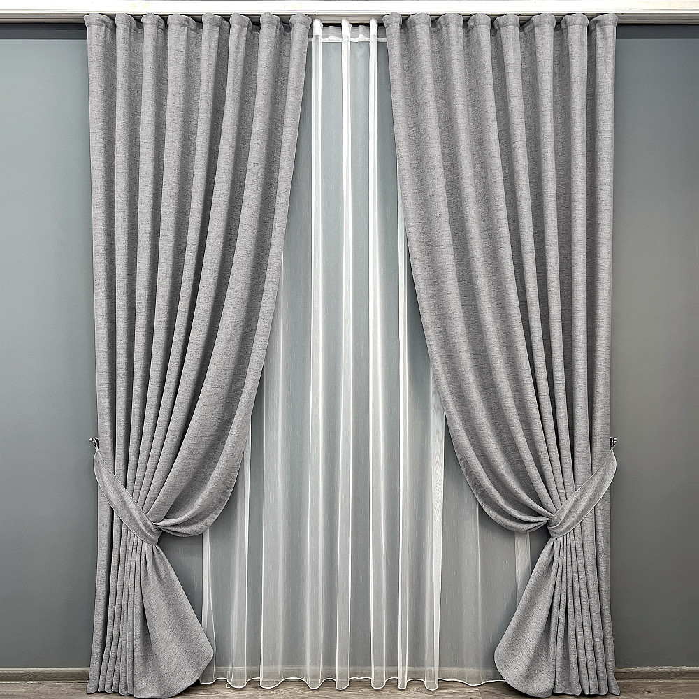 Комплект штор VR-Textil TWEED_V 150х270 2шт и Тюль 500х270 1913ш-1153т Светло-серый с белым 71-144/4 Киев - изображение 1